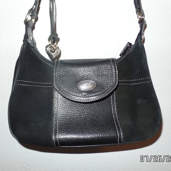 Brighton Black Leather and Suede Handbag Very Nice Condition Burgundy Interior - Picture 1 of 16